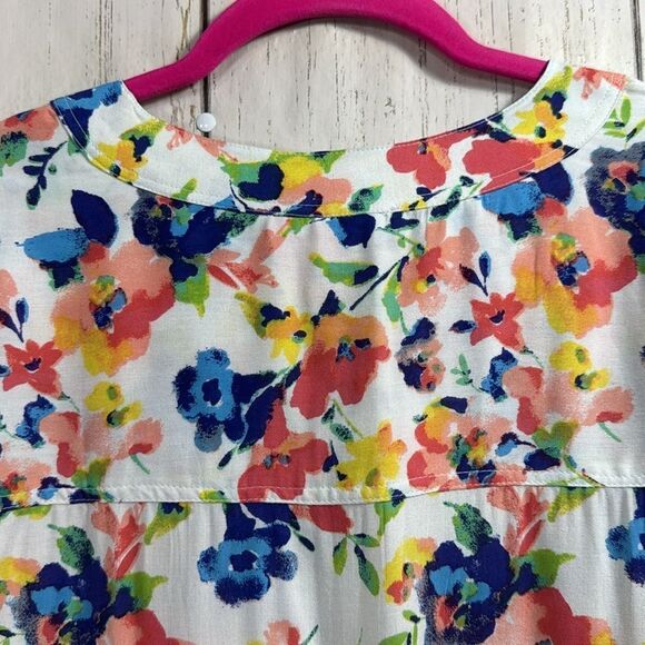 Woman Within Womens Plus Quarter Sleeve Tab Front Floral Flowy Tunic Blouse - Picture 13 of 16